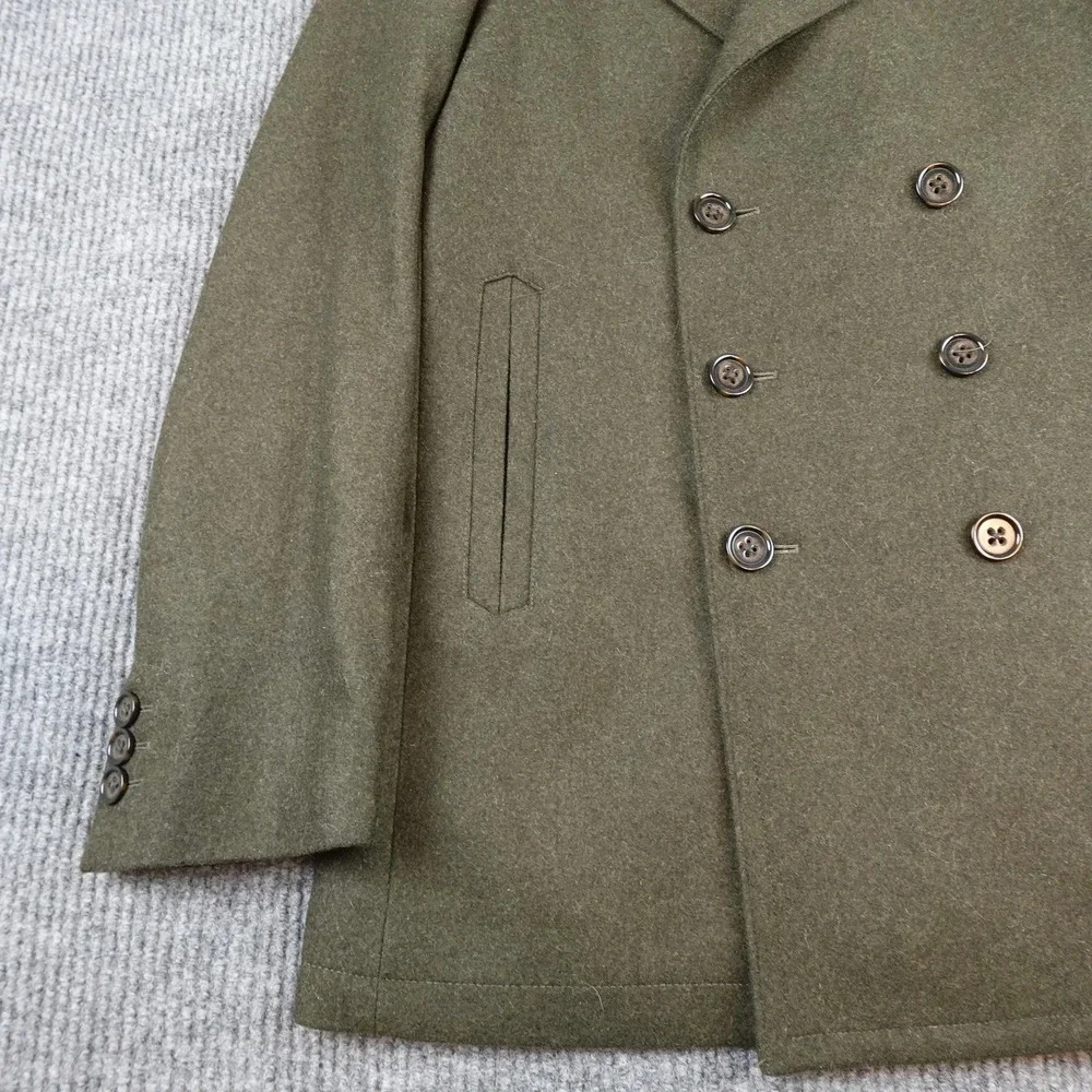 Banana Republic Mens Pea Coat Medium Green Wool Cashmere Double Breasted Quilted